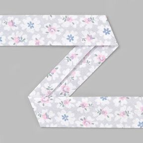 Flowers Cotton Bias Tape [20mm] - light grey, 