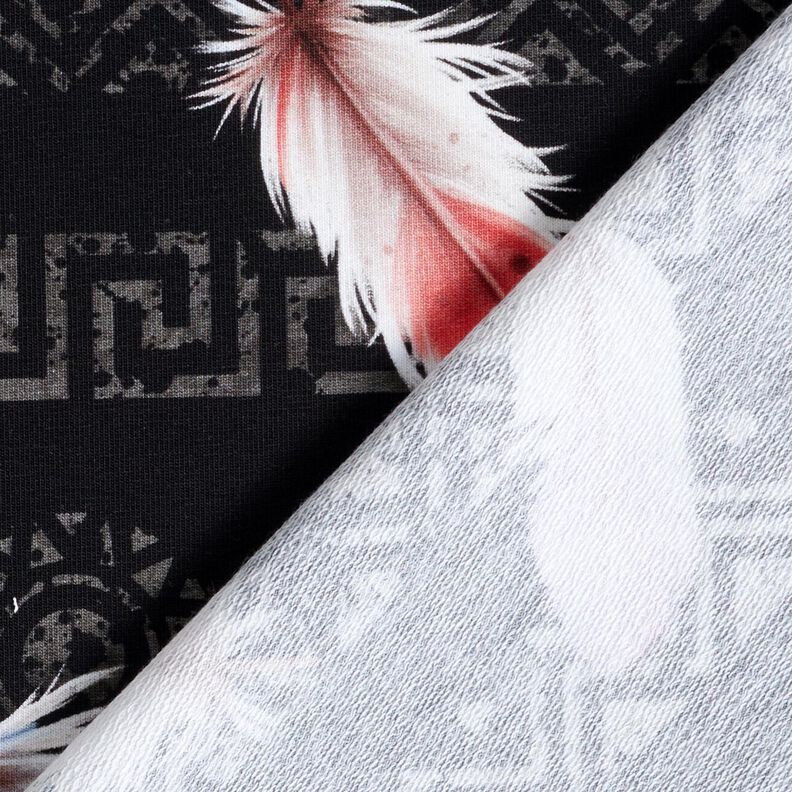French terry Boho feathers | Glitzerpüppi  – black/lobster,  image number 4