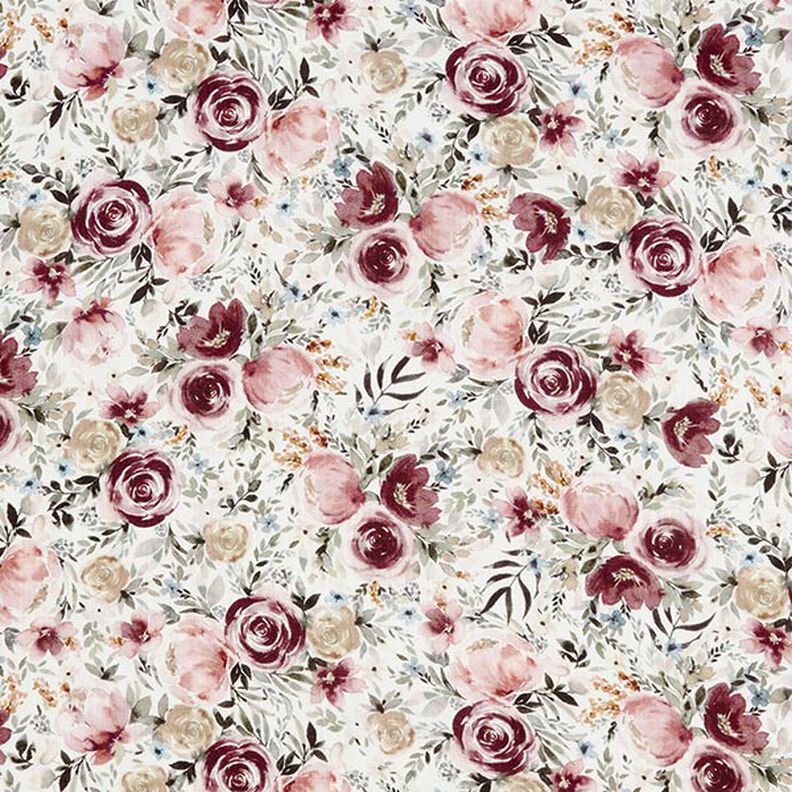 Double Gauze/Muslin Watercolour Roses Digital Print – white,  image number 1