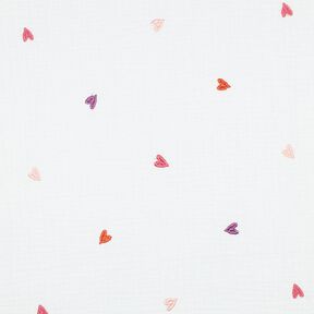 Double Gauze/Muslin embroidered hearts | Poppy Fabrics – white/rosé, 