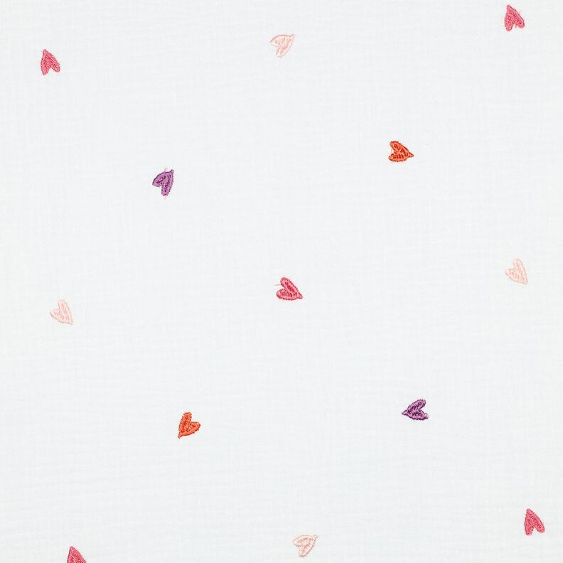 Double Gauze/Muslin embroidered hearts | Poppy Fabrics – white/rosé, image number 1