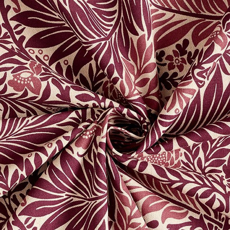 Decor Fabric Half Panama flowers and tendrils – natural/burgundy,  image number 3