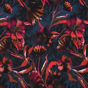 Cotton Jersey expressive flowers Digital Print – midnight blue/grape,  Cotton Jersey expressive flowers Digital Print – midnight blue/grape,