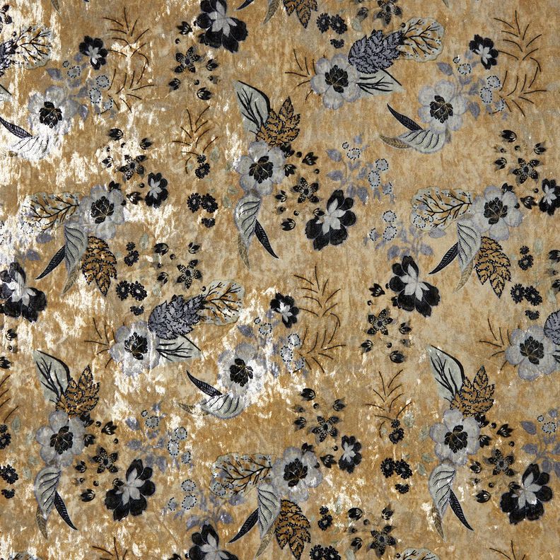 Crushed Velvet antique flowers – blue grey/black,  image number 1