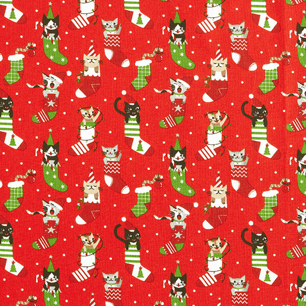 Cotton Cretonne Christmas Cats – red,  image number 1