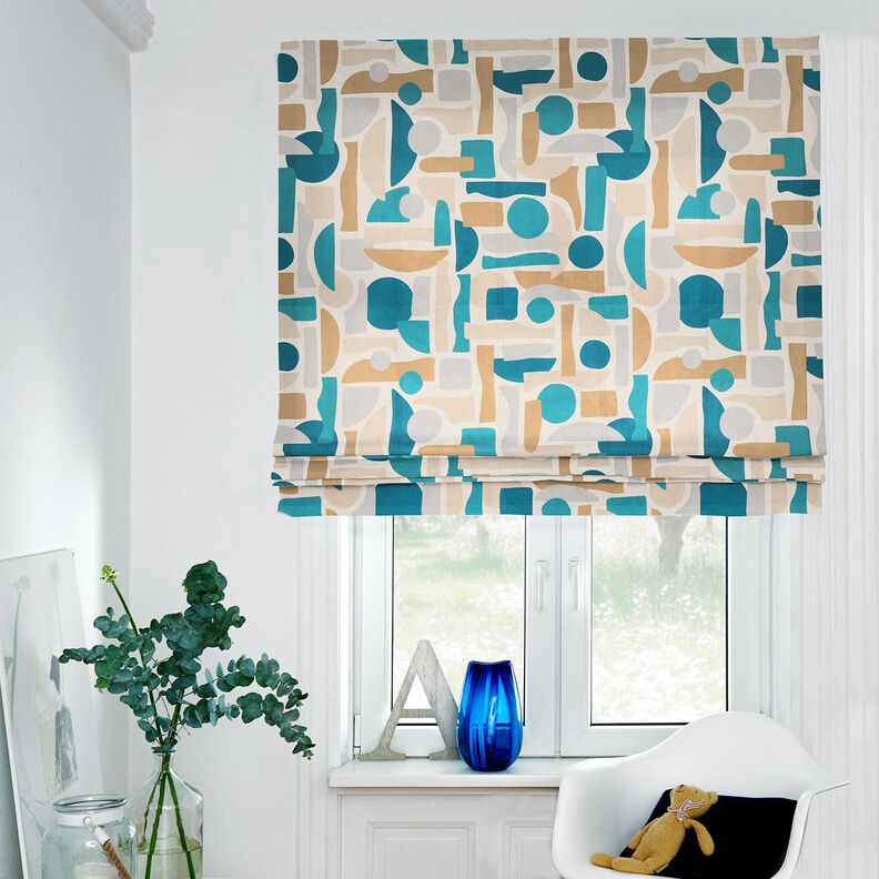 Decor Fabric Half Panama abstract shapes – natural/petrol, image number 6