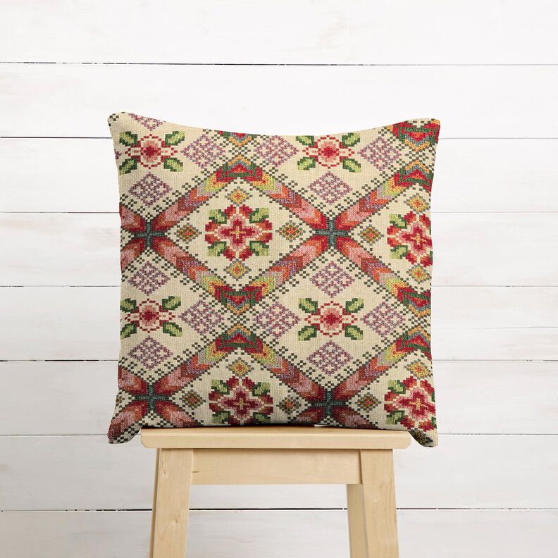 Decor Fabric Tapestry Fabric Cross stitch – light beige/carmine,  image number 6