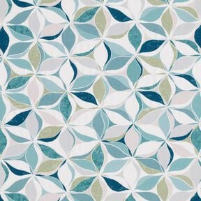 viscose fabric geometric floral pattern – white/aqua blue, 