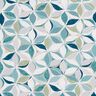 viscose fabric geometric floral pattern – white/aqua blue,  thumbnail number 1