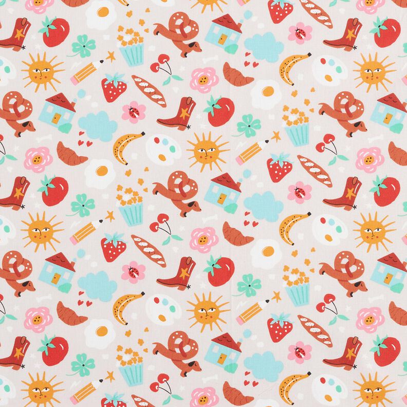 Cotton Poplin colourful hustle and bustle– misty grey, image number 1