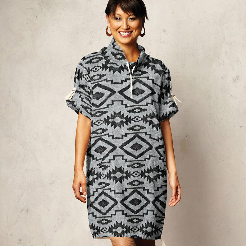 Knitted fabric ikat pattern – grey/black,  image number 5