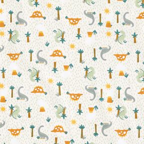 Cotton Cretonne Dinosaurs and palms – offwhite/pale mint, 