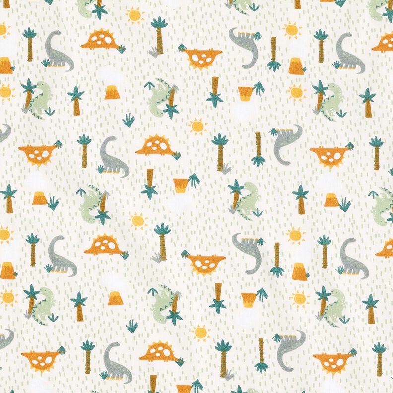 Cotton Cretonne Dinosaurs and palms – offwhite/pale mint,  image number 1