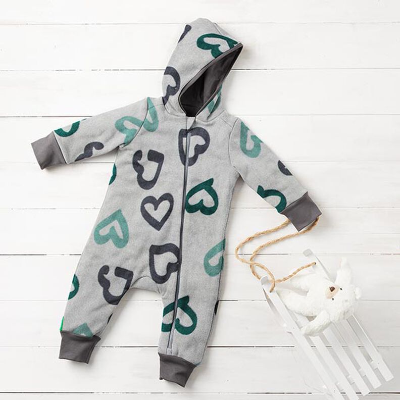 Cosy Fleece big hearts – silver grey/dark green,  image number 7