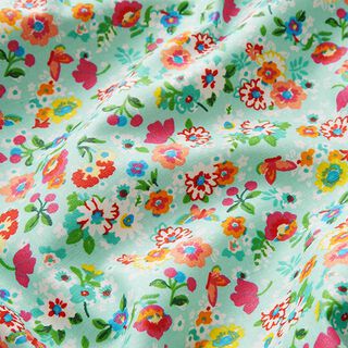Coated Cotton cute flowers – sky blue, 