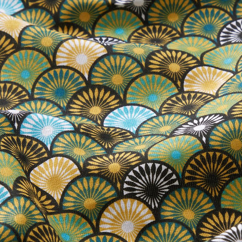 Cotton Cretonne round fans – petrol,  image number 2