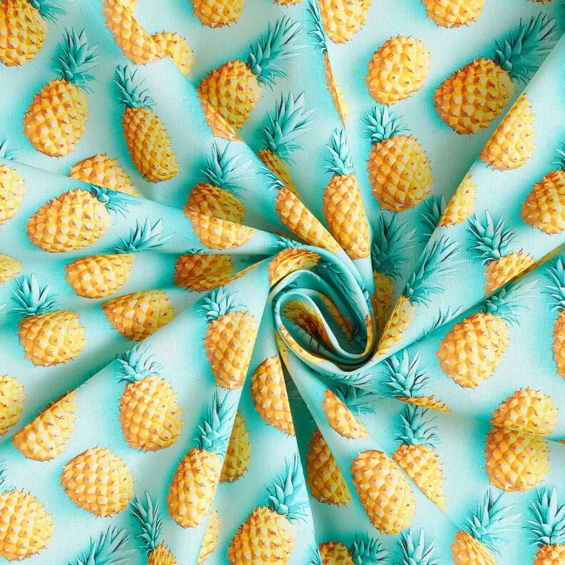 Cotton Poplin Pineapple – aqua blue/yellow, image number 3