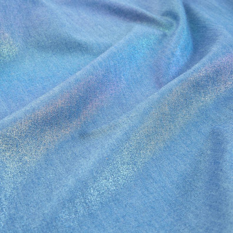 Chambray Rainbow Shimmer Foil Print | Poppy Fabrics – denim blue/colour mix,  image number 2