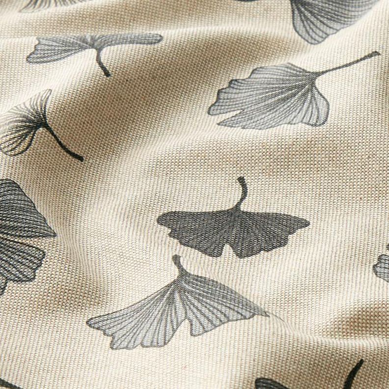 Half Panama Decor Fabric Ginkgo Leaves – grey/natural,  image number 2