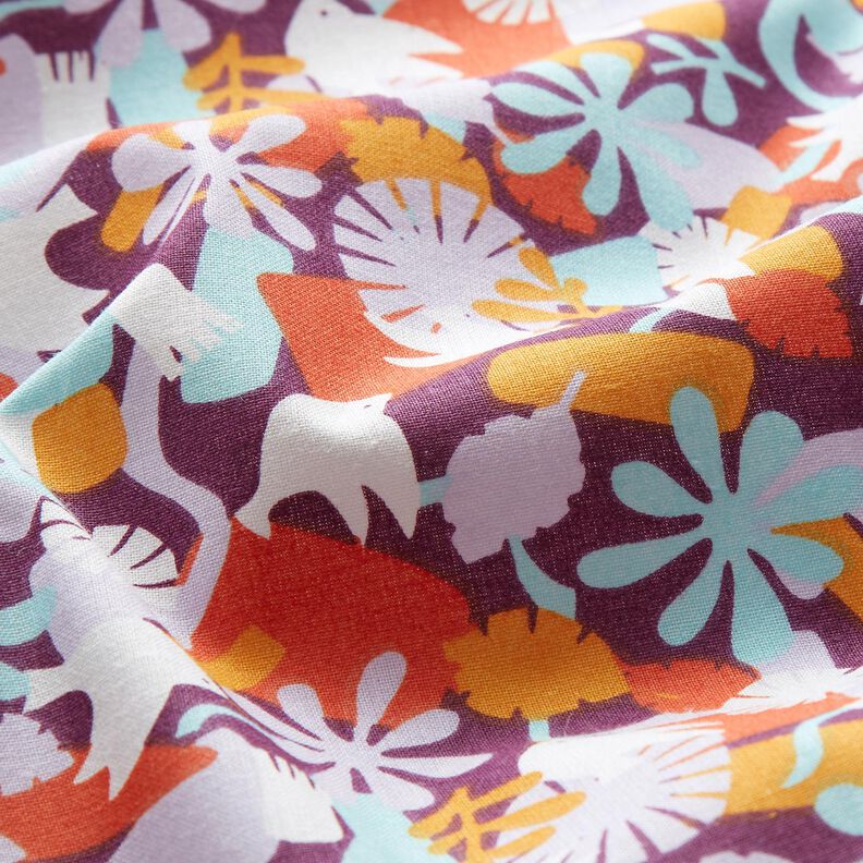 Cotton Cretonne Birds and Flowers – grape/pastel violet, image number 2