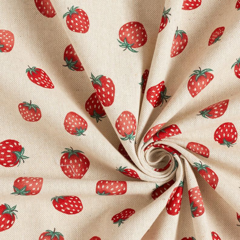 Decor Fabric Half Panama small strawberries – red/natural, image number 3