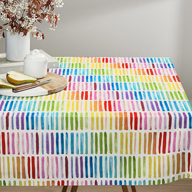 Decor Fabric Half Panama rainbow stripes – white, image number 8