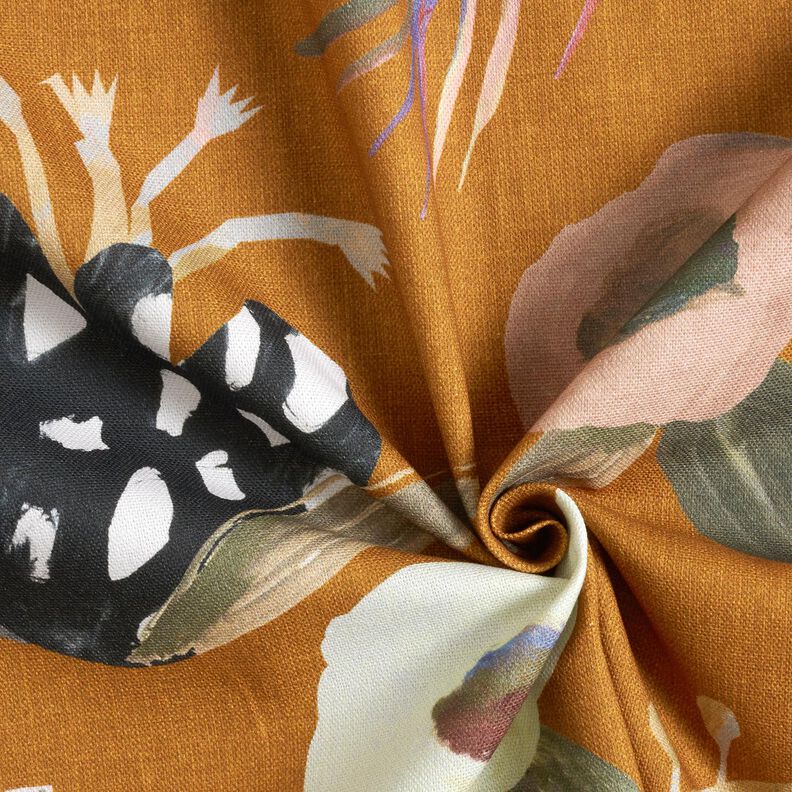 Decor Fabric Half Panama large retro flowers – caramel/light khaki, image number 3