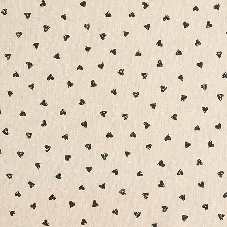 Decor Fabric Half Panama little hearts – black/natural,  image number 1