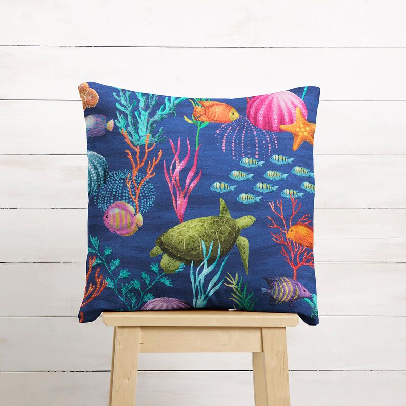 Decor Fabric Half Panama colorful underwater world – navy blue/turquoise,  image number 8
