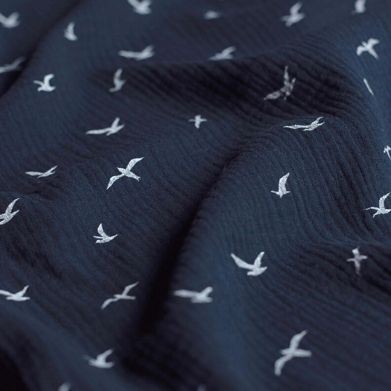 Double Gauze/Muslin seagulls – blue-black/white,  image number 2
