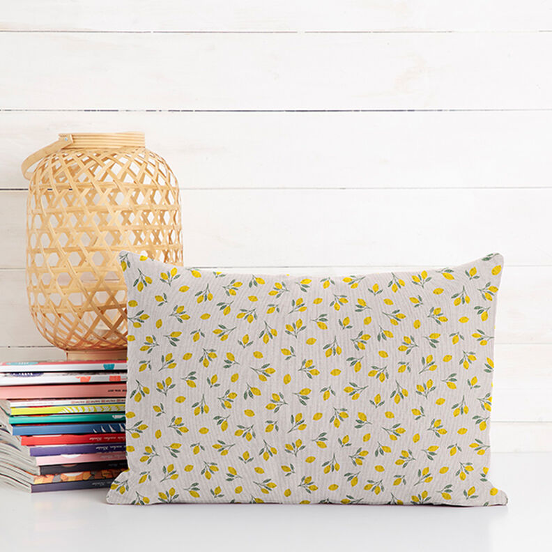 Decorative half Panama fabric Mini lemons – yellow/natural,  image number 10