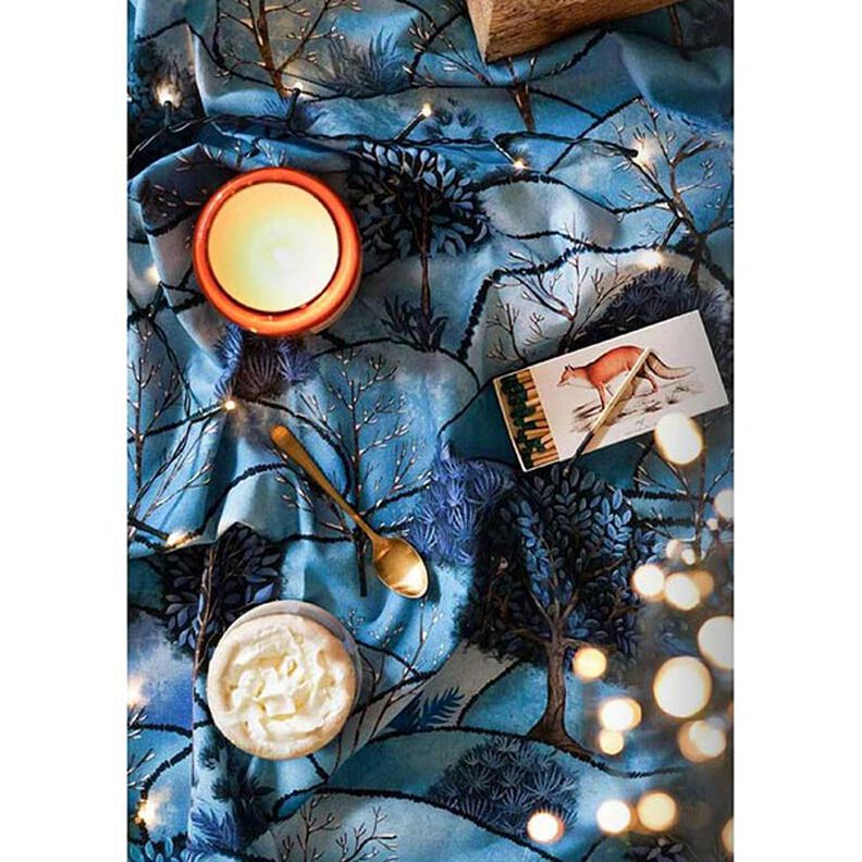 Winter Landscape Digital Print Half Panama Decor Fabric – light blue/midnight blue,  image number 3
