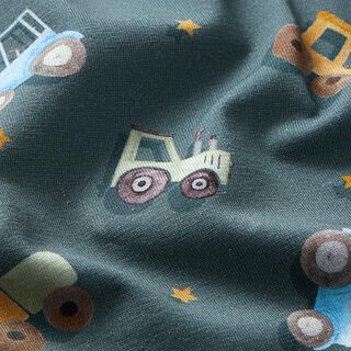 Organic Cotton Jersey Tractors and Lorries Digital Print – blue grey, 