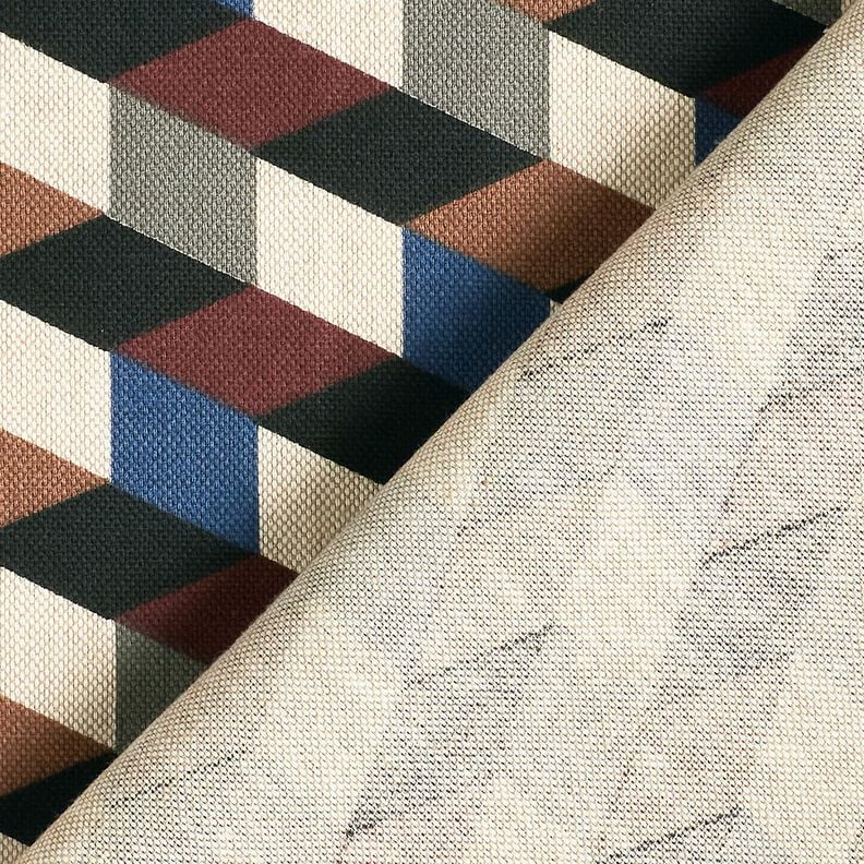 Decor Fabric Half Panama minimalist cubes – natural/blue,  image number 4