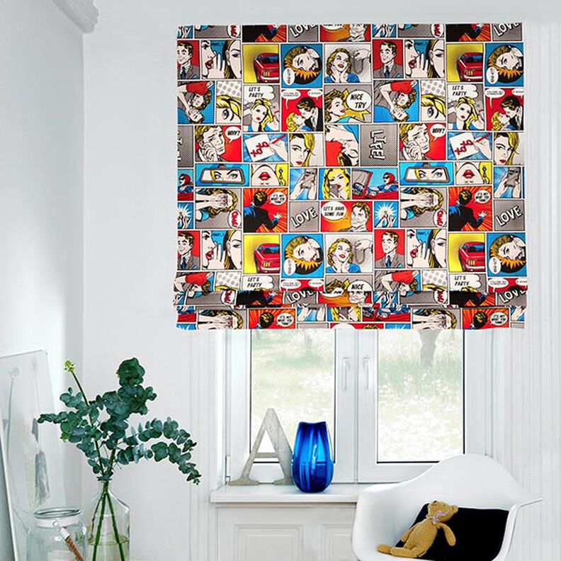 Decor Fabric Half Panama Comic pop art – white,  image number 6