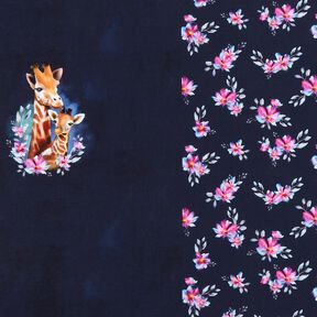 French Terry giraffe family Panel | Glitzerpüppi – midnight blue, 