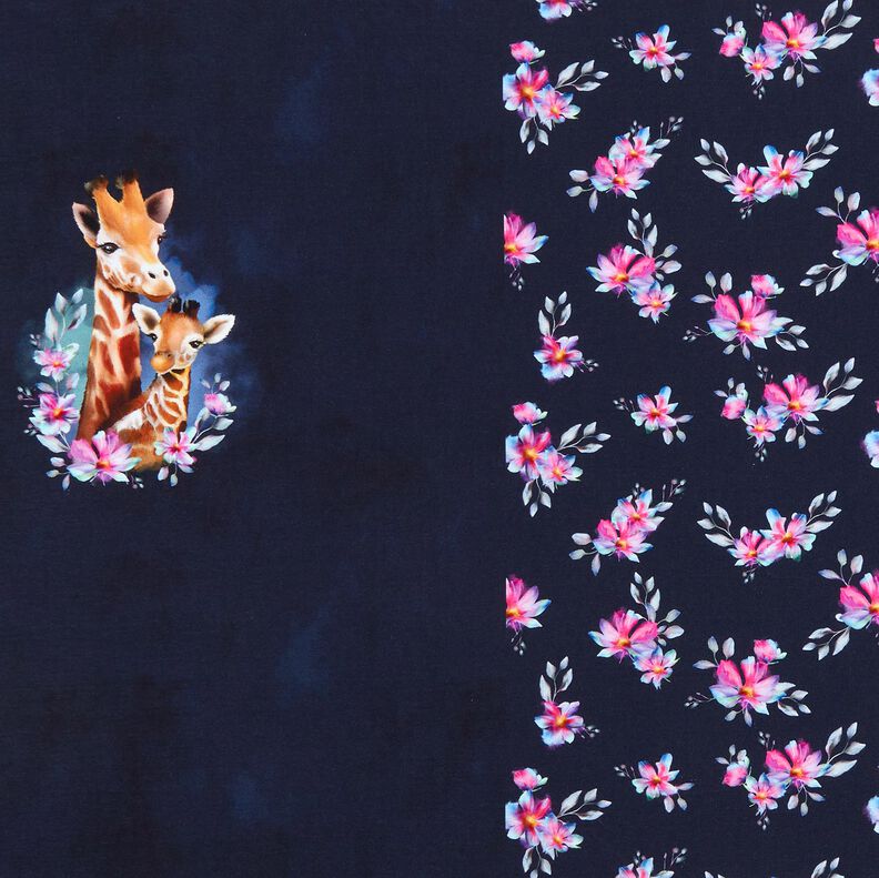 French Terry giraffe family Panel | Glitzerpüppi – midnight blue, image number 1