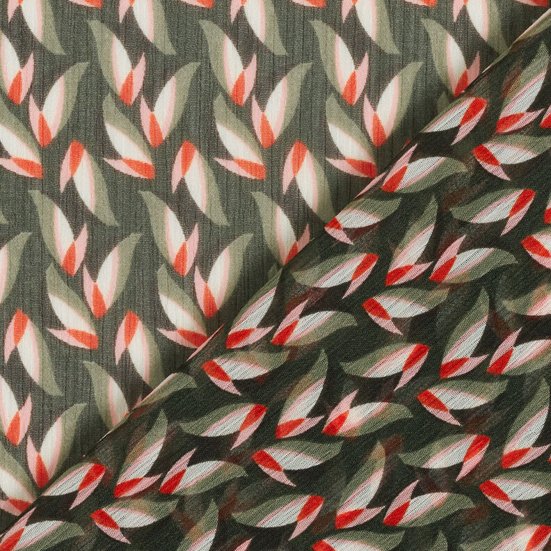 Crêpe Chiffon Leaf Pattern – black/reed,  image number 4