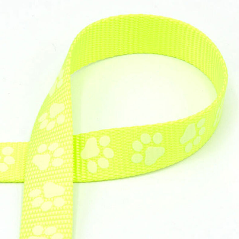 Reflective woven tape Dog leash Paws [20 mm] – neon yellow,  image number 1