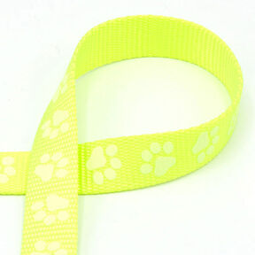 Reflective woven tape Dog leash Paws [20 mm] – neon yellow, 