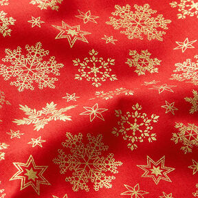 Cotton Poplin Snow Crystals – red/gold, 