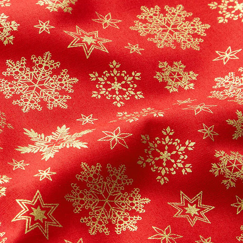 Cotton Poplin Snow Crystals – red/gold, image number 2
