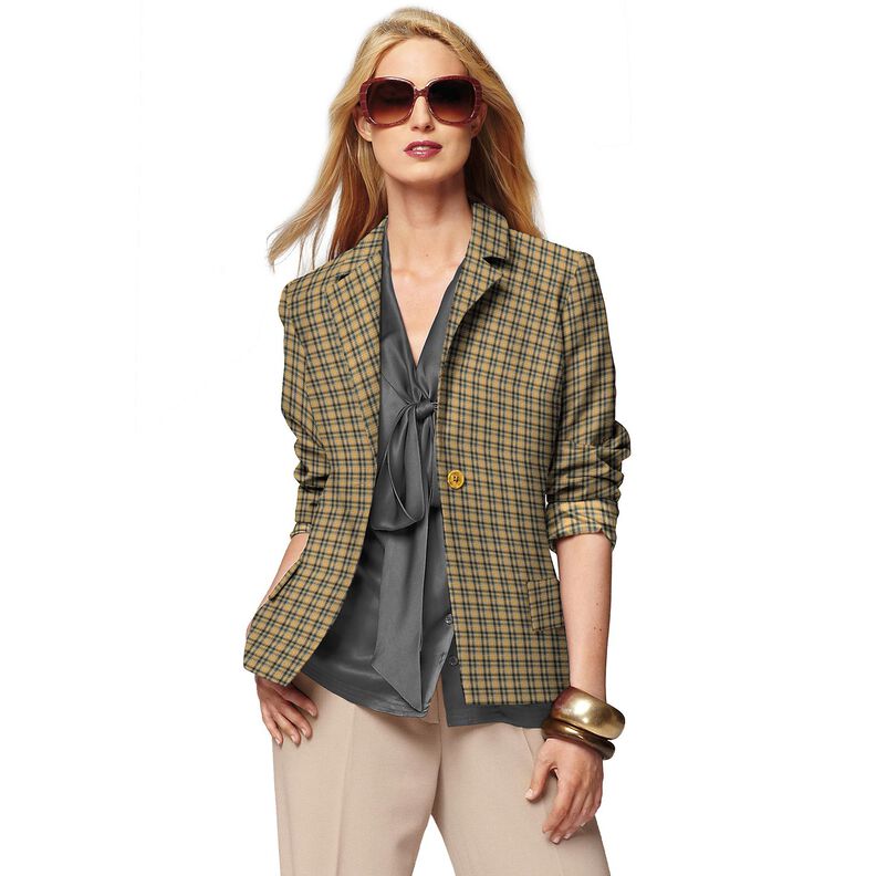 Viscose Blend checks with lurex – dark beige/curry yellow,  image number 5