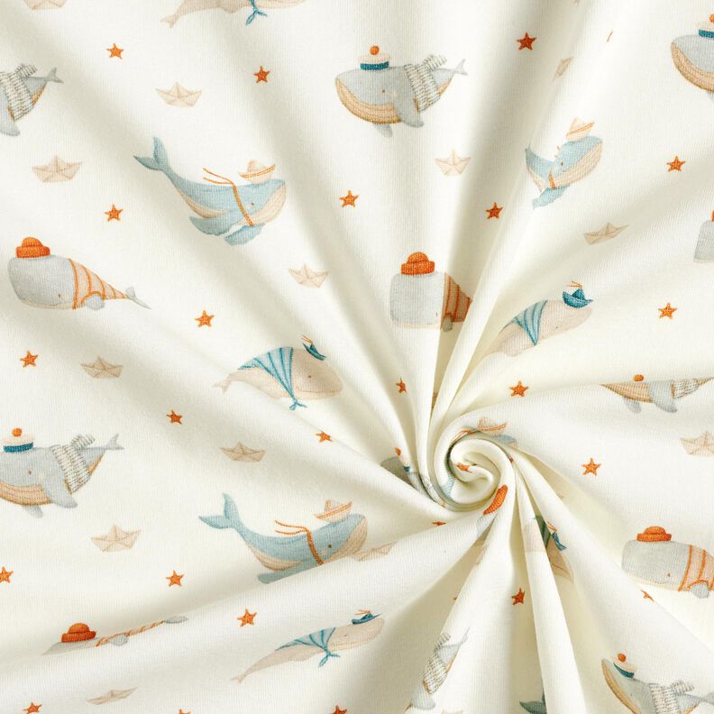 Cotton Jersey maritime whales Digital Print – offwhite, image number 3