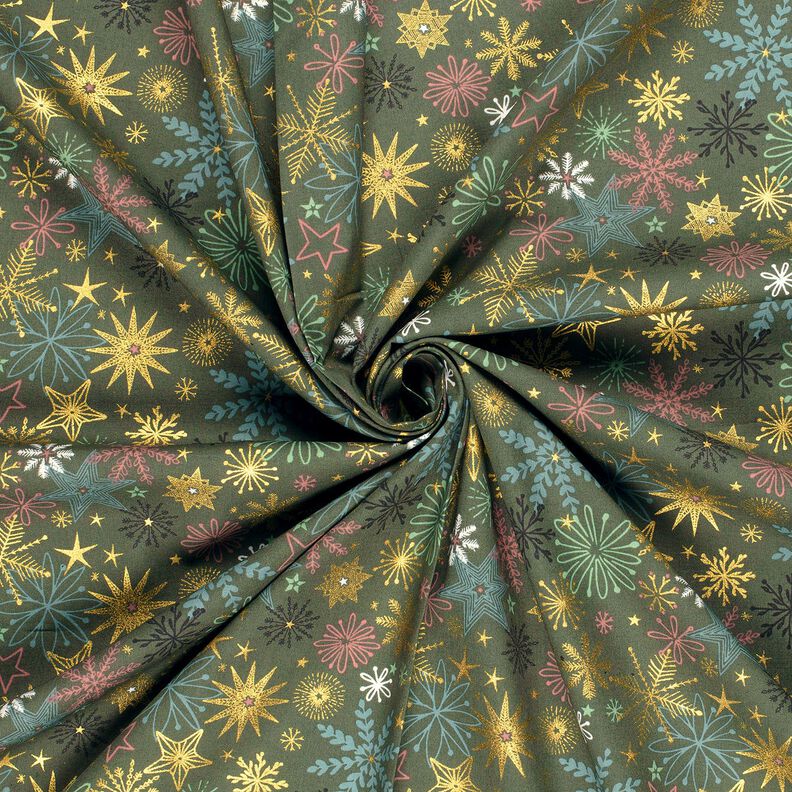 Cotton Poplin Star Mix – dark pine/gold,  image number 3