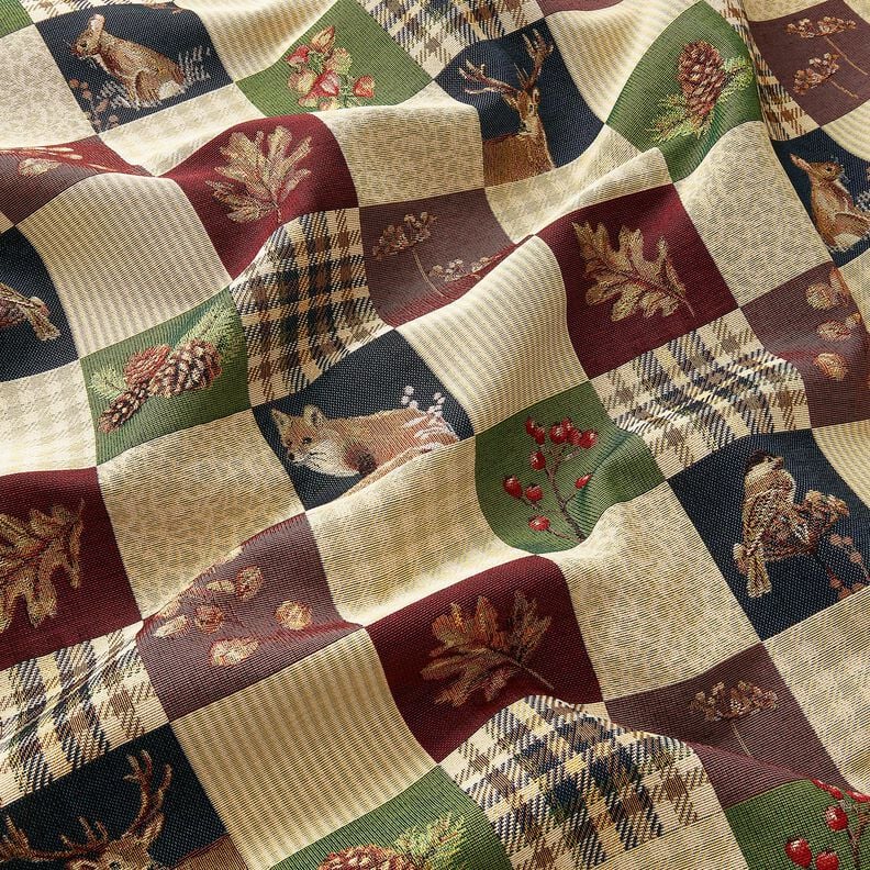 Decor Fabric Tapestry Fabric autumnal patchwork – light beige/carmine,  image number 2