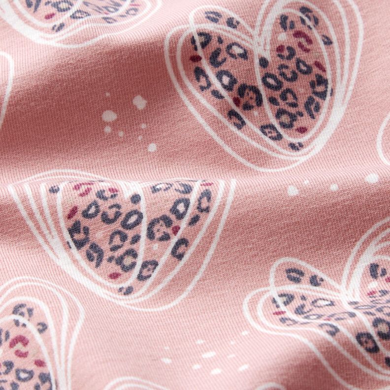 Cotton Jersey leopard print hearts – light dusky pink,  image number 2