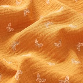 Double Gauze/Muslin delicate butterflies – curry yellow, 
