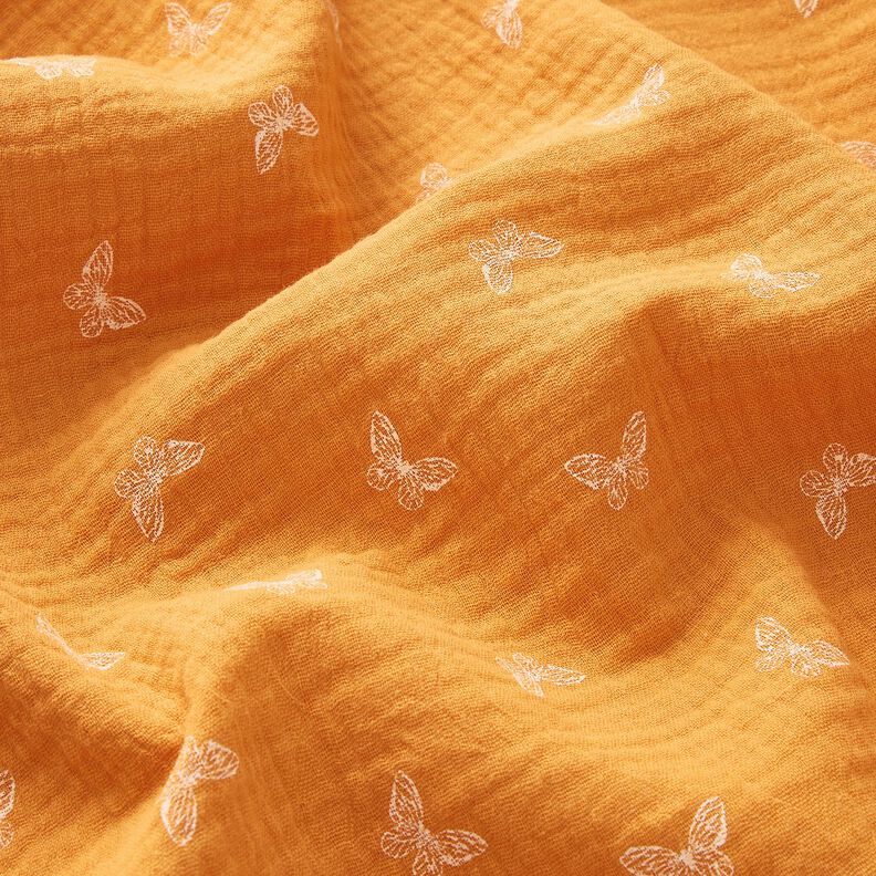 Double Gauze/Muslin delicate butterflies – curry yellow, image number 2