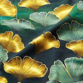 Cotton Jersey Ginkgo | Glitzerpüppi – dark green/antique gold, 